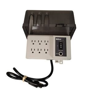 Bell FB3003 Outdoor 6 Grounded Outlet Dusk Dawn Switch Weatherproof Gray EUC